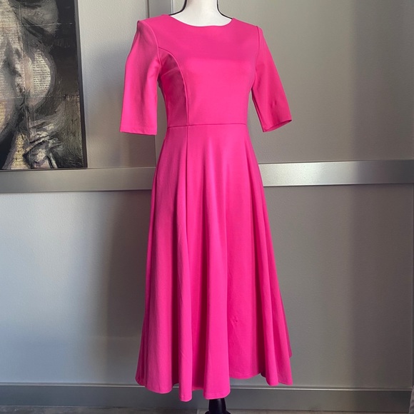 hot pink midi dress with sleeves